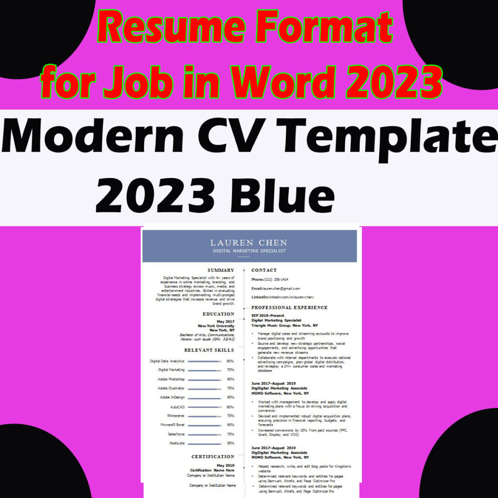 Modern CV Template Blue With New Curriculum Vitae Sample in Word 1 Modern CV Template Blue With New Curriculum Vitae Sample in Word