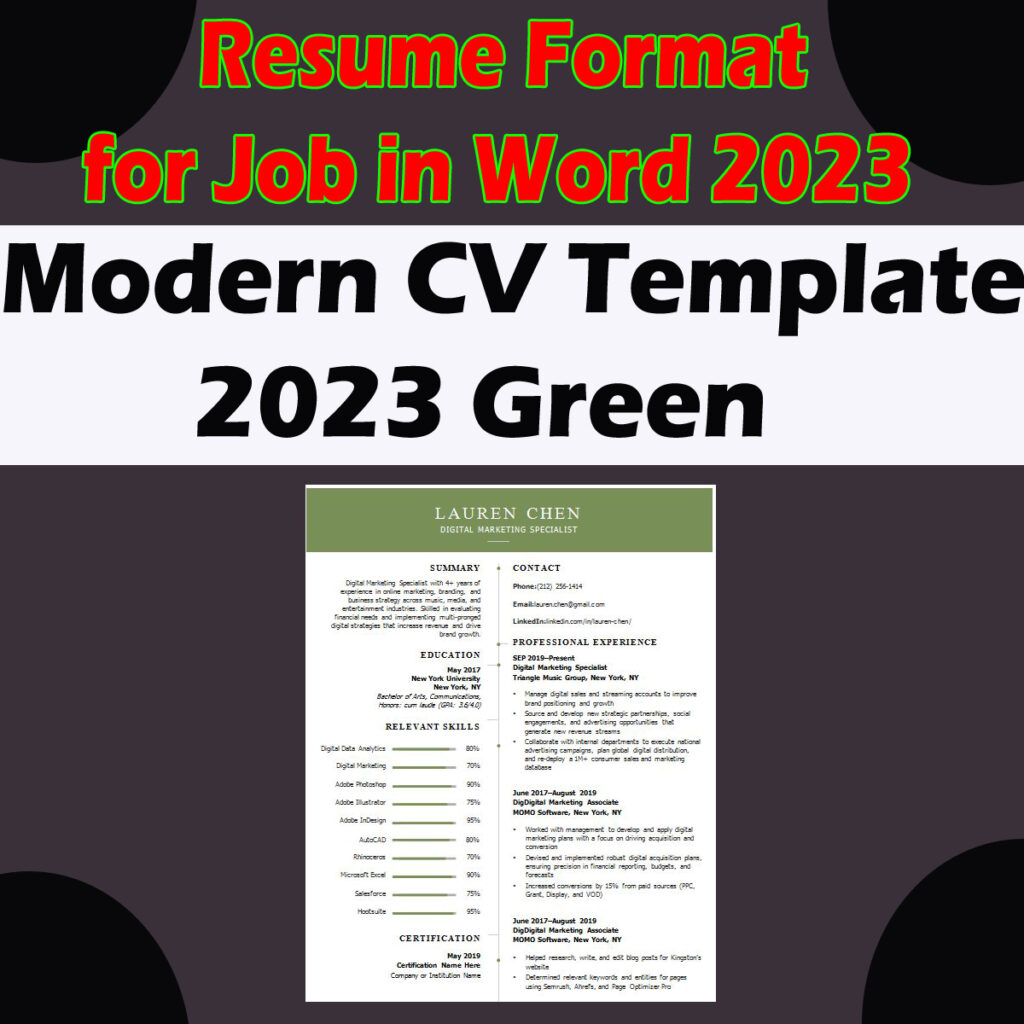 Modern CV Template Green With New Curriculum vitae template in Word 1 Modern CV Template Green With New Curriculum vitae template in Word