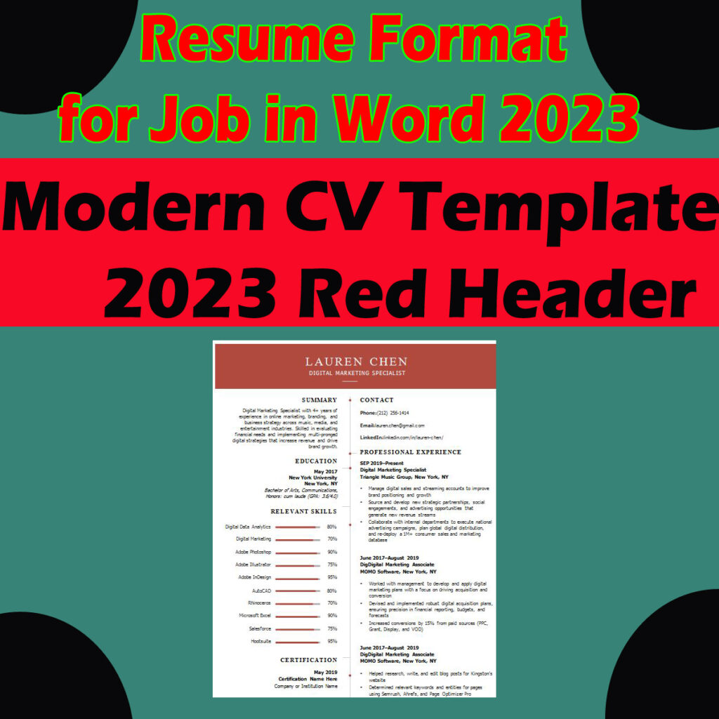 New Sample of cv for job application in Word With Modern CV Template Red
