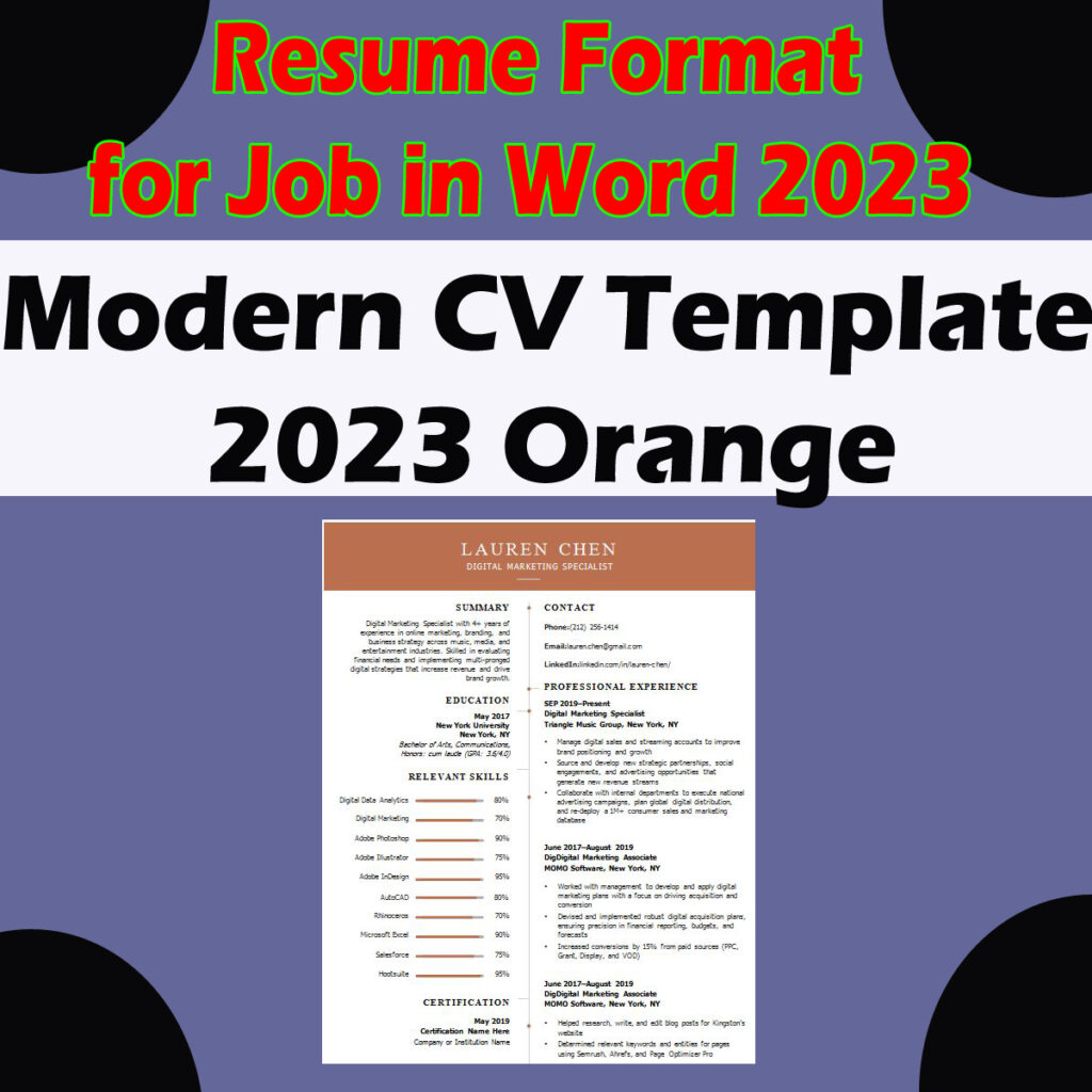 New Simple resume format in Word With Modern CV Template Orange 1 Modern CV Template 2023 Orange With New Simple resume format in Word