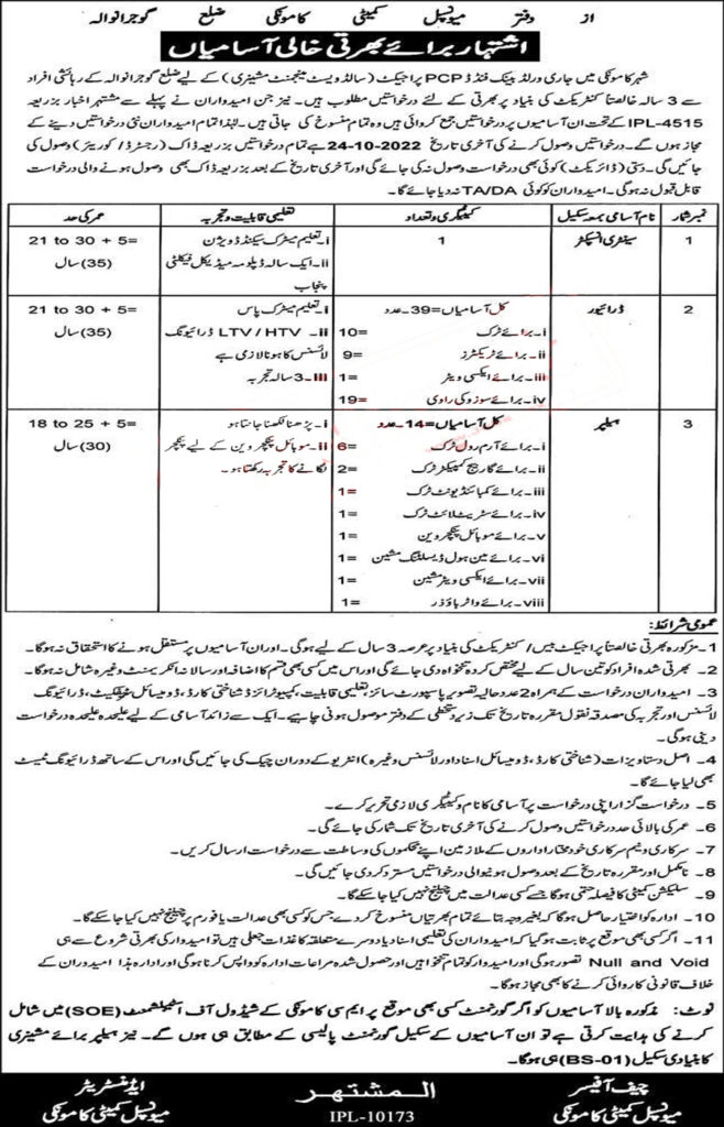 Latest Municipal Committee Kamoke Jobs October 2022 of Punjab Govt