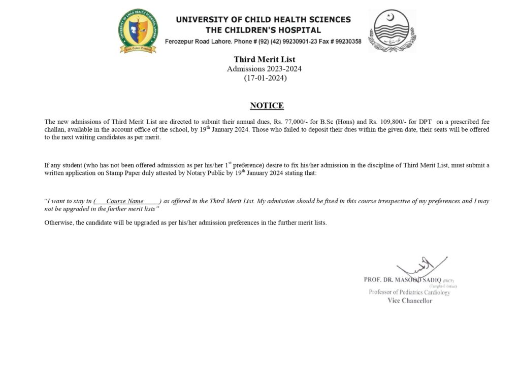 UCHS Third Merit List 2024: Navigating Admissions at University of Child Health Sciences 19 3rd MERIT LIST 17 1 24 page 0018