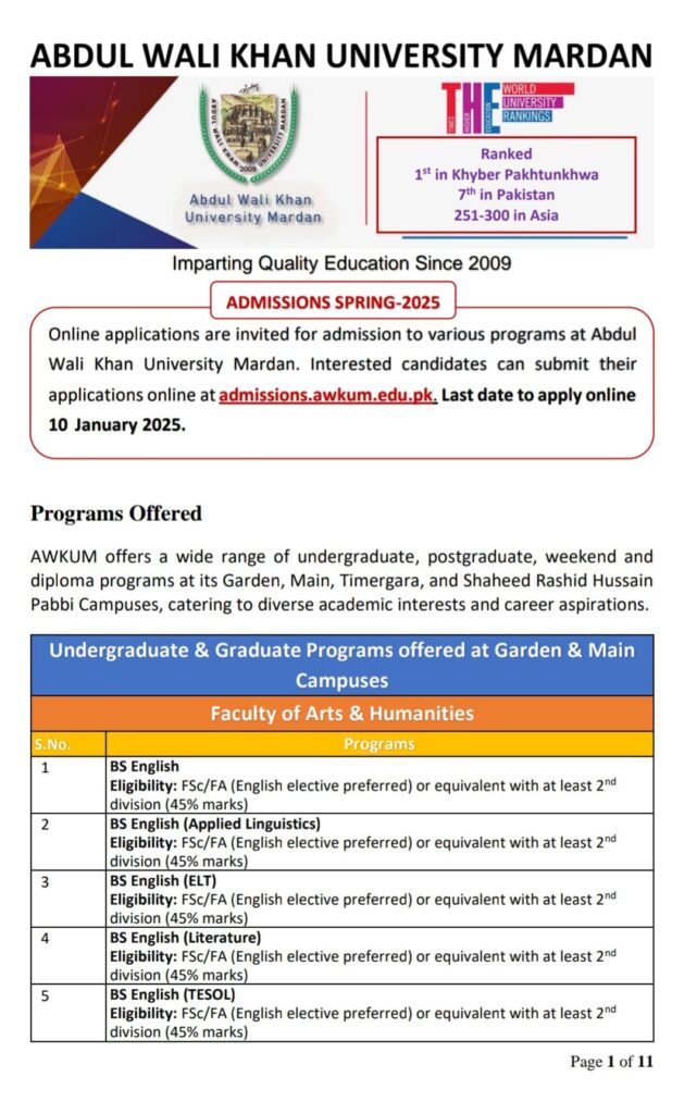 AWKUM BS Admissions 2025
