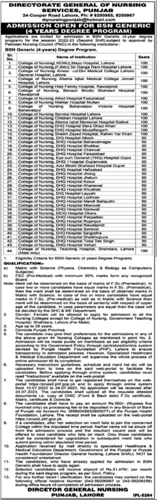 Nursing Admission 2023: children.hospital lahore nursing admission 2023 last date and Online Application Details 2 Punjab Nursing Admission 2023 In Government Hospital