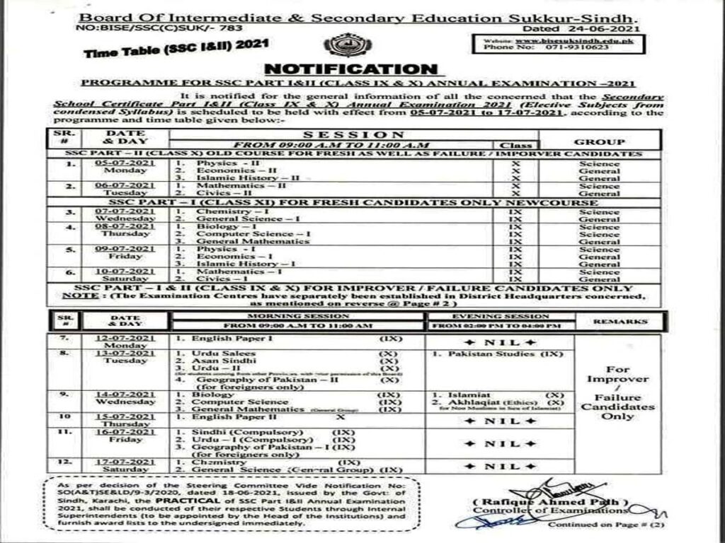 Latest Updates on BISE Sukkur Board 12th Class Date Sheet 2025