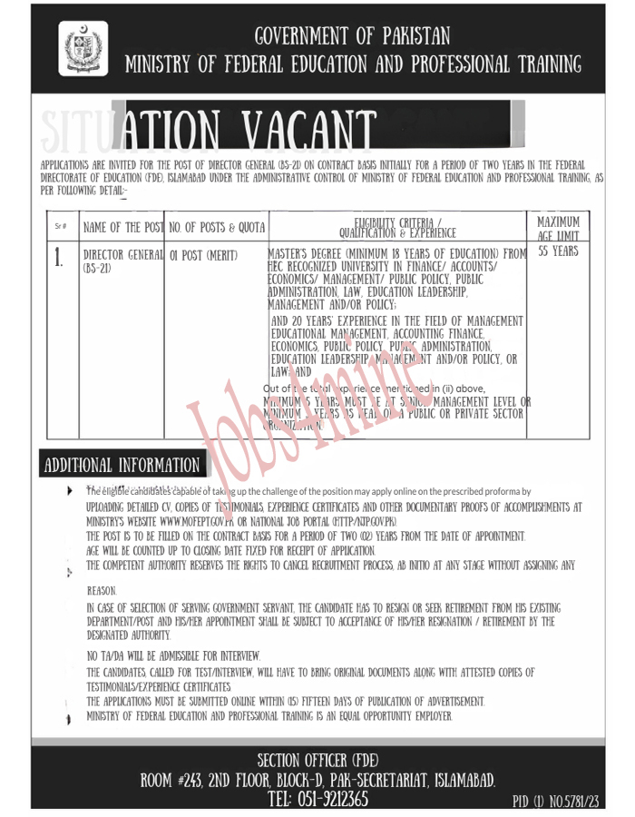 New Ministry of Federal Education and Professional Training Jobs in Islamabad April 2024 Advertisement 1 New Ministry of Federal Education and Professional Training Jobs in Islamabad April 2024 Advertisement