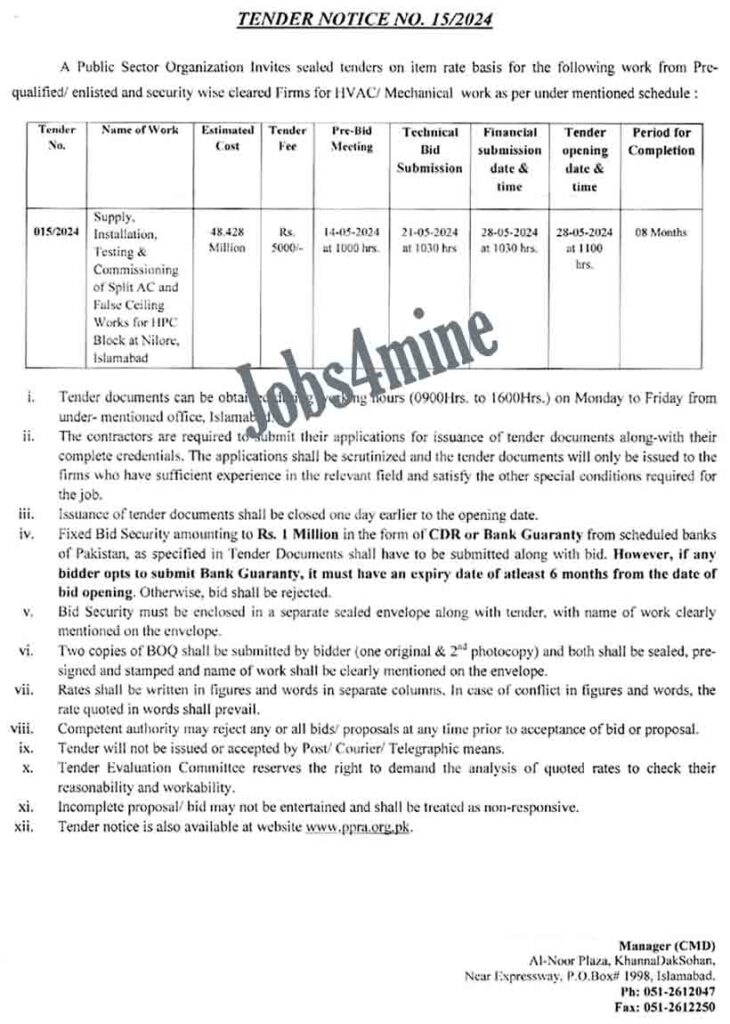 Public Sector Organization Jobs in Islamabad 2024 Advertisement